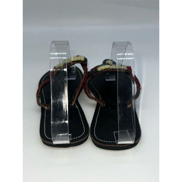 Handmade African Beaded, Leather Maasai Sandals Multicolor Size 9.5 approx. - Picture 3 of 11